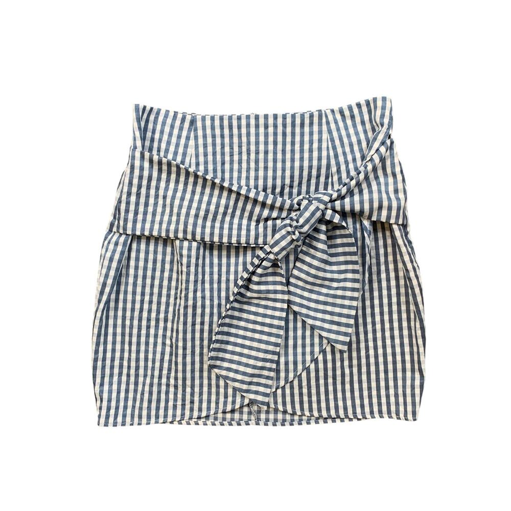 Superdown Skirt Womens S Small White Strom Karina Gingham Tie Front Lined Mini